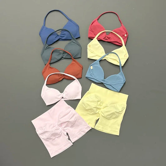 2PCS HISTELLO Sports Seamless Yoga Set Push Up Women Bra Scrunch Butt Lift Leggings Ultra Soft Comfort Yoga Workout Wear