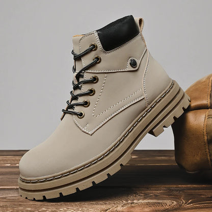 Handmade Outdoor Men Genuine Leather Boots Male Comfortable Business Party Casual Shoes Street Thick Sole Lace Up Shoes Big Size