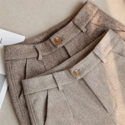 Italian Vintage Suit Pant For Men Autumn Winter Wool Herringbone Pattern Straight Trousers British Style Business Casual Pants