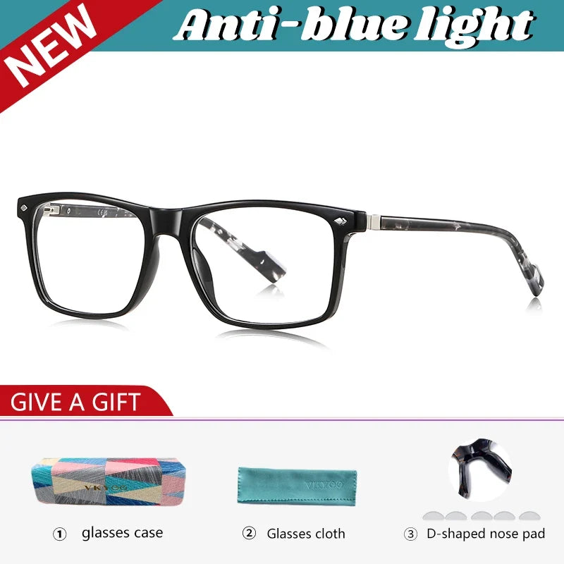 New Fashionable Geometric Square Frame Minimalist Design Men's Anti-Blue Light Glasses Customizable Prescription LS218
