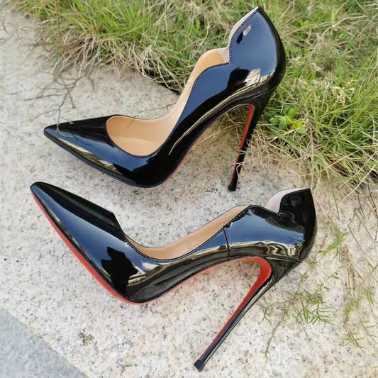 Curved edge shallow mouth gradient red12cm high heels for women,ultra-fine heels,temperament plus size professional single shoes