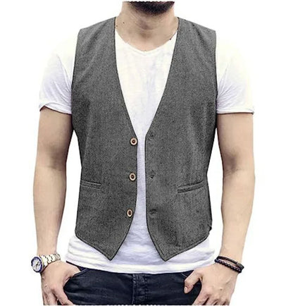 Men's Summer Linen Vest  V Neck Suit Waistcoat Casual Vest Regular Fit Men's Linen Vest