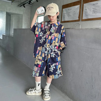 Printed Shirt Clothes for Cotton 2025 Kids T-shirts Children Boys' Set Boy Clothing Top Bottom Clothing Children's Boy's Outdoor