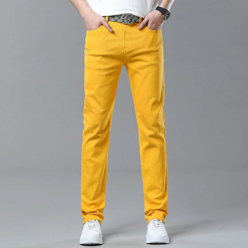 Spring New Men's Casual Jeans Fashion Korean Elastic Cotton Denim Pants Youth Trend Solid Color Fit Straight Trousers