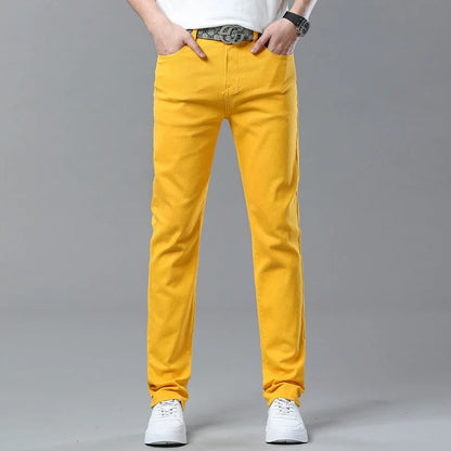 Spring New Men's Casual Jeans Fashion Korean Elastic Cotton Denim Pants Youth Trend Solid Color Fit Straight Trousers