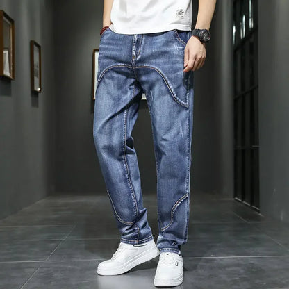 Male Cowboy Pants Straight Trousers with Pockets Blue Jeans for Men Retro Baggy Buggy Autumn Clothing Washed Original Winter Xs