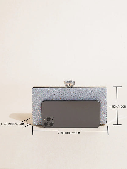 Classic Elegant Mini Square Rhinestone Decor Evening Clutch Bag, Clip Women's Dinner Wallet, Luxury Prom Bag