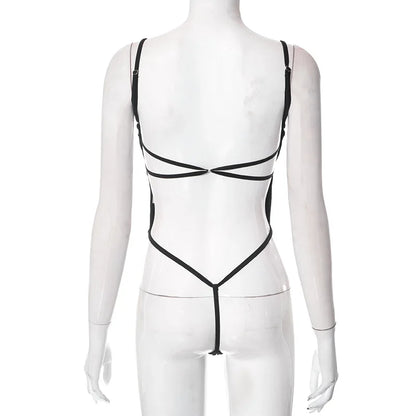 Black Slim Sexy Bodysuit Lingerie Backless Corset Top Patchwork Bodys Para Mujer De Vestir Summer Fashion Trends Women Clothing