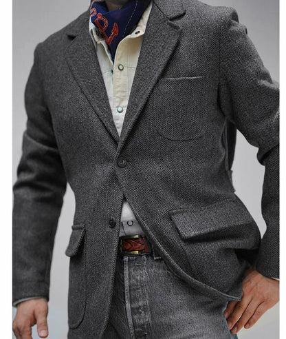 Spring Men's Peaky Blinders British Retro Tweed Wool Herringbone Hunting Casual Blazer