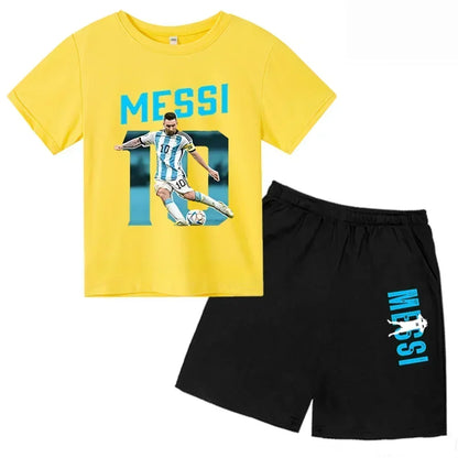 Summer Children‘s Set Brand Messi Print Short Sleeve T-shirt + Shorts 2pcs Set Sportsuit Casual Fashion Kid Boy Girl Fan Clothes