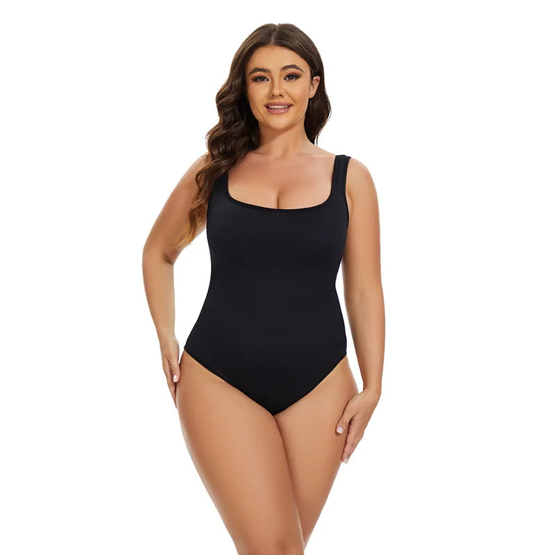Ribbed Tummy Jumpsuit Daily Shaper Bodysuits Light Control Compress Tummy Control Open Crotch Shapewear Suits Open Crotch