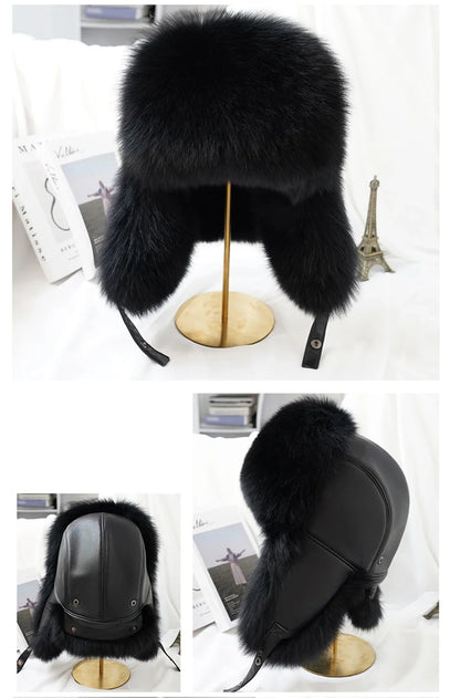 Winter Cap Man 100% Real Sliver Fox Fur Bomber Hat Men's Raccoon Fur Hat Ushanka Cap Trapper Russian Ski Caps Hats Real Fur Hat