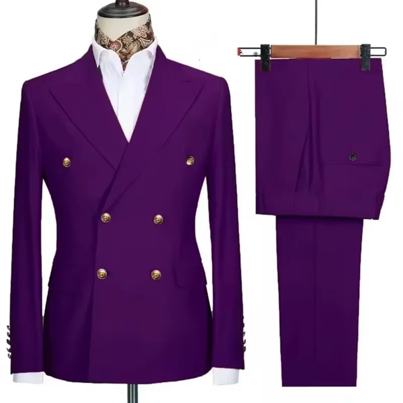 2025 New Men's 2 Piece(Jacket+Pants)Double Breasted Slim Fit Elegant Suit Wedding Groom Business Banquet Tailor-made