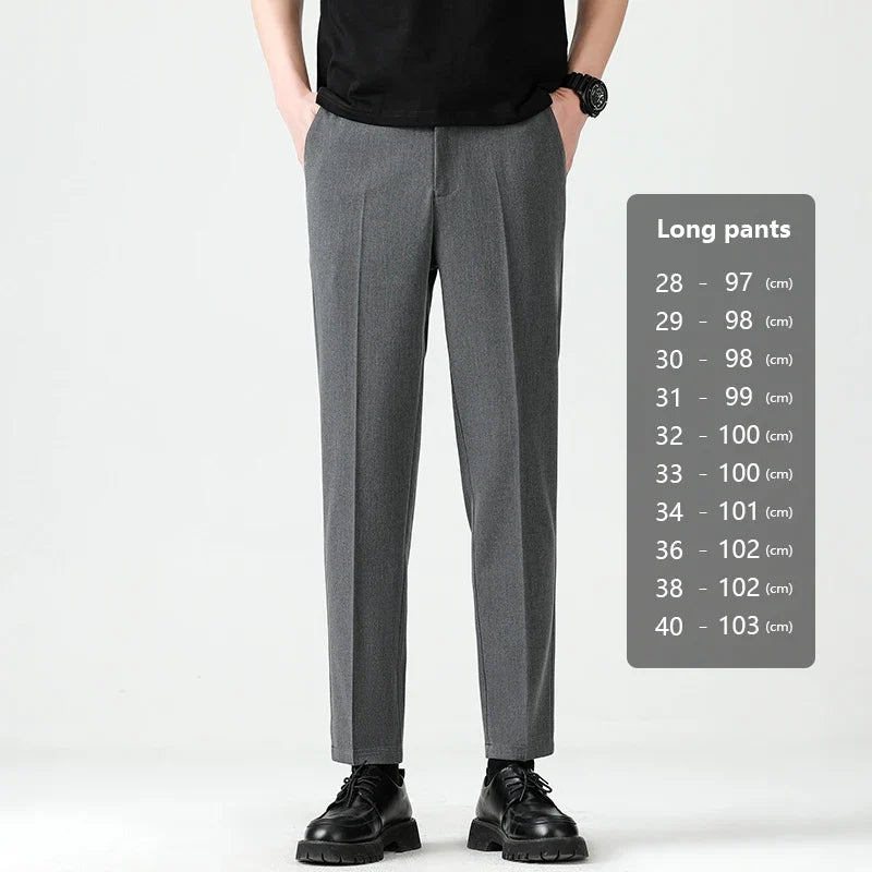 High Quality Lyocell Blend Summer Ankle Length Pants Men Business Elastic Waist Formal Suit Korean Social Work Trousers Male 40