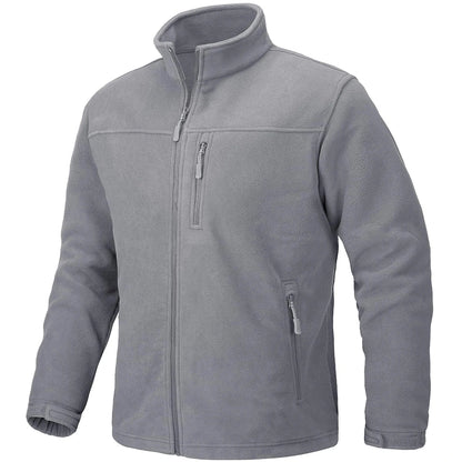 Men's Thermal Warm Fleece Jacket Stand Collar Full Zip Windbreaker Multiple-pockets Outerwear Working Hiking Coat