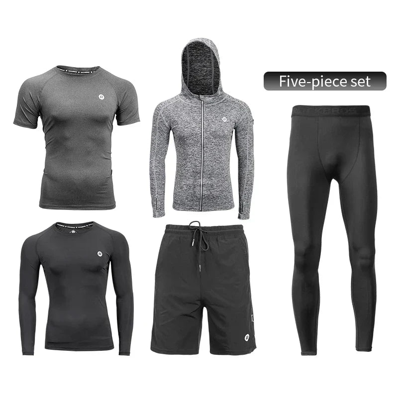 Men's Tracksuit Gym Fitness Running 5 Pcs/Set Quick Dry Sweat-absorb Compression Sport Suit Clothes Jogging Sport Wear