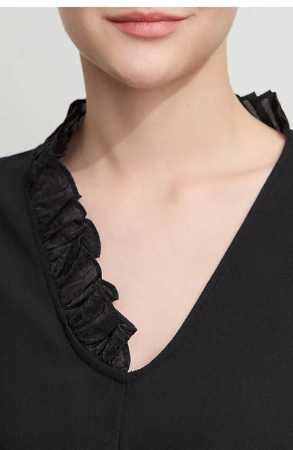 Minimalist Chiffon Shirt For Women 2025 Autumn New Office Lady V-neck Ruffle Splicing Loose Long Sleeved Blouse 12511078