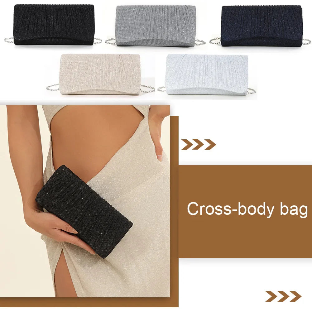 Women Shiny Crossbody Bag Elegant Sparkle Shoulder Bags Clutch Bag Fashion Chain Tote Handbag Ladies Chic Evening Wedding Clutch