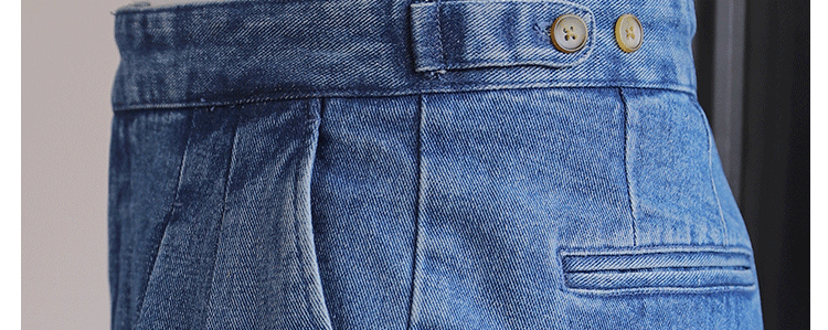 Italian Style Men's High Waist Business Neapolitan Jeans Draped Cuffed Straight Leg Western Pants Youth Trendy Wear Resistant