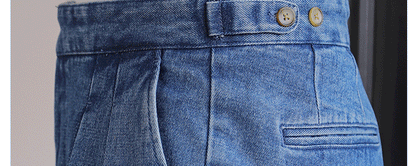 Italian Style Men's High Waist Business Neapolitan Jeans Draped Cuffed Straight Leg Western Pants Youth Trendy Wear Resistant