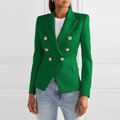 Spring Fashion New Women's Elegant Suit Jacket Double Breasted Lapel Long Sleeved Slim Fit Versatile Office Coats Blazer Women