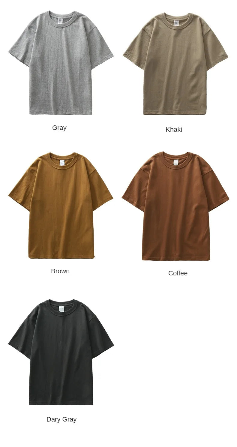 11.2oz Heavyweight 100% Cotton T-Shirt Men's Casual Solid Color Short-Sleeved White CrewNeck Thick Tops Unisex.