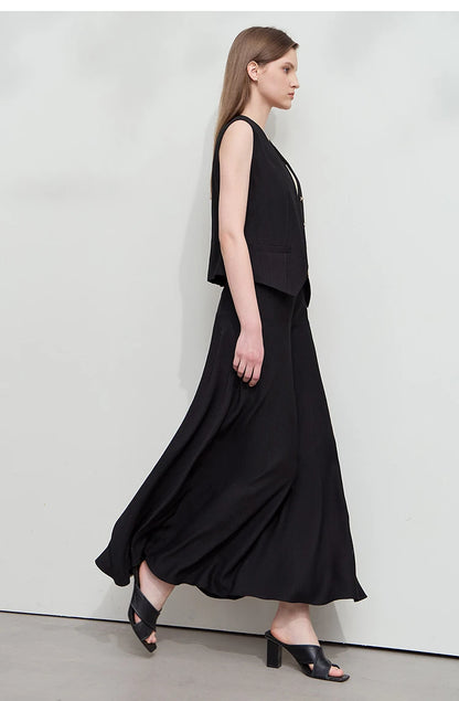 Minimalist Women Skirts Summer Luxur Office Lady  Solid Combination Twill A-line Elegant MIdi Skirt Female Clothing12542278