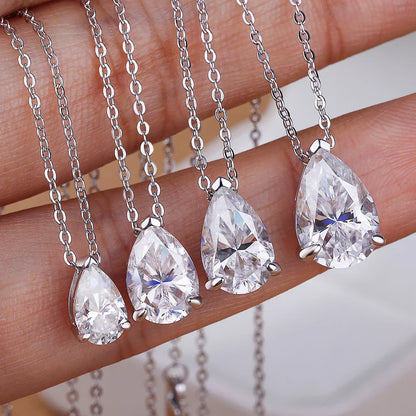 1-4CT Water Drop Moissanite Pendant Necklace Women 925 Sterling Silver Round/Sharp Claw Lab Diamond Pendant Neck Chain
