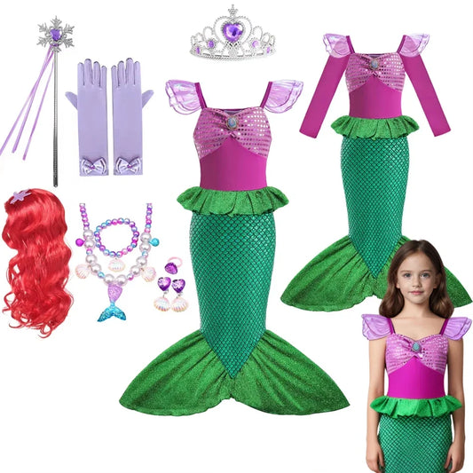 Mermaid Ariel Girls Dress Short Sleeve Tulle Cosplay Princess Costume Carnival Party Girl Princess Dress Party Dresses For Girls
