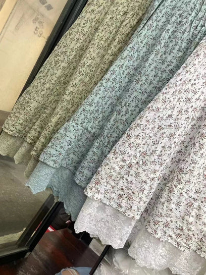 100% Cotton lace embroidery patchwork print slip dress mori girl autumn summer Japan style sweet petticoat dress cute clothes