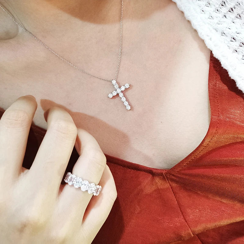 GRA Certified 3.5MM Moissanite Cross Pendant Necklaces for Women S925 Sterling Silver Clavicle Chains Fine Jewelry Gift