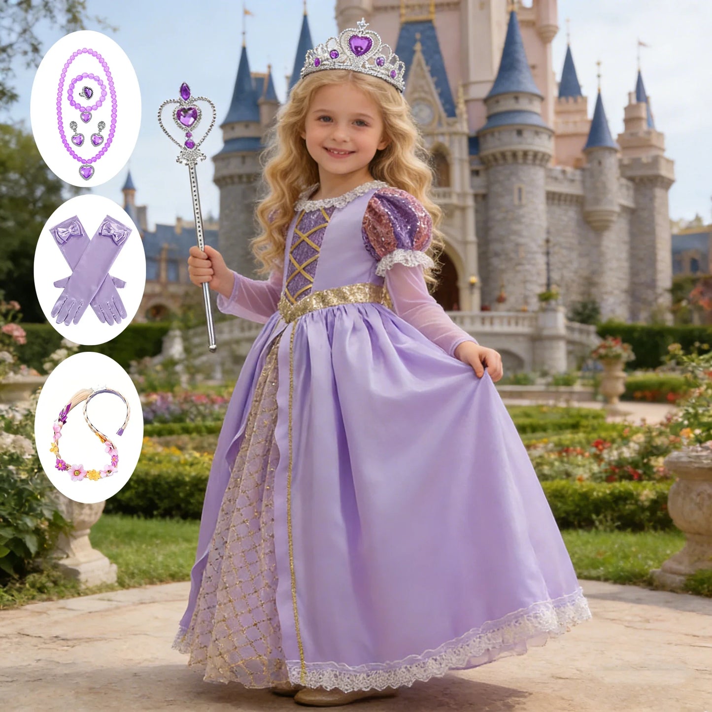Rapunzel Purple Dress Princess Costume Sets Children Birthday Carnival Halloween Party Fancy Girls Ball Gown Cosplay Clothes