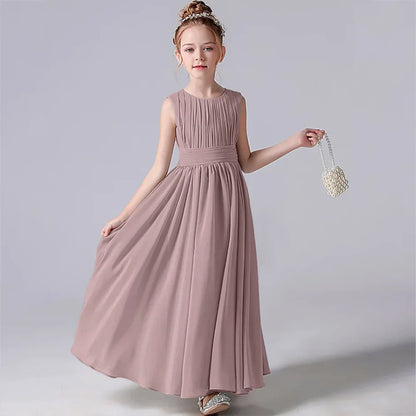 Customized Chiffon Pleated Flower Girl Dresses Sashe Kid Wedding Birthday Party Pageant Gowns Junior Bridesmaid Dress
