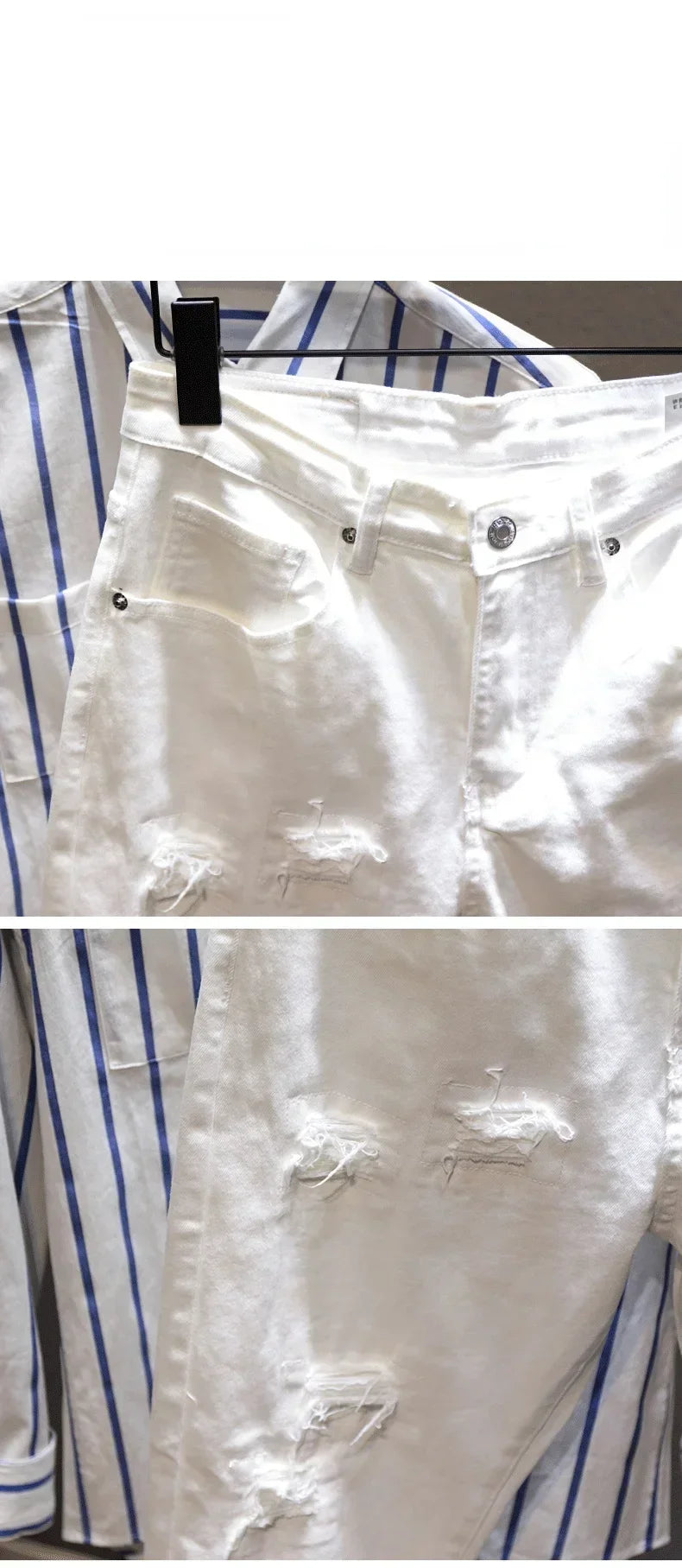 New Ripped Hole Jeans Men White Fashion Harem Male Pants  All-match Stretch Comfortable Streetwear Denim Trousers