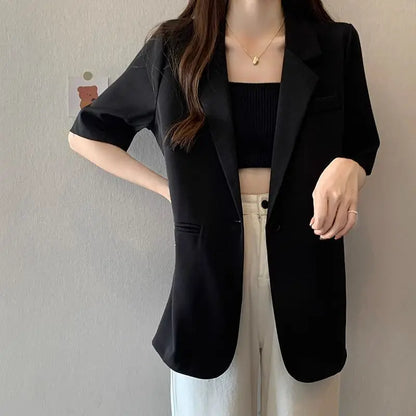Loose Casual Thin Short Sleeve Women's Suit Jacket Summer New Style Korean Version Fashionable All-Match Lightweight Polyeste...