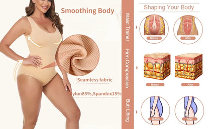 Bodysuit Women Shapewear Tummy Control Butt Lifter Body Shaper Smooth Invisible Under Dress Slimming Underwear Low Neck Jumpsuit