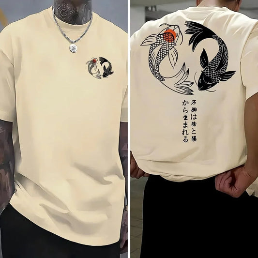 Koi Harajuku Japanese Pattern 100% Pure Cotton Men's T-shirt Summer Daily Outdoor Sports Street Casual Comfortable Short-sleeved