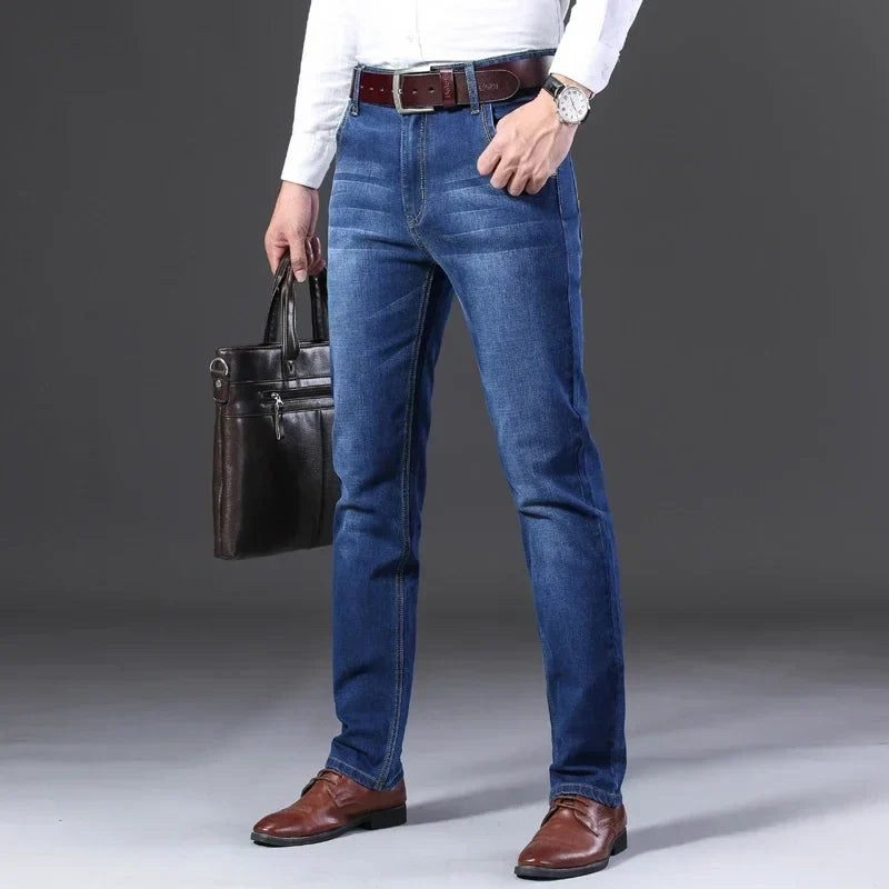 Classic Black Men's Jeans Straight Leg Baggy Plus Size Pants Wear Comfortable Dark Pants Thin Pants for Dad Gift Dad Pants