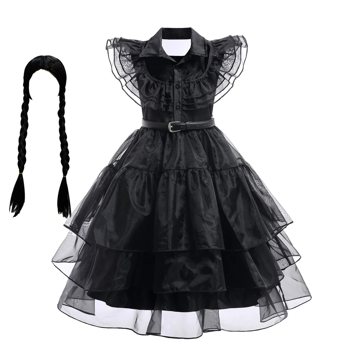 Wednesday Cosplay For Girls Costume Movie Addams Dresses for Girl Kids Mesh Party Dresses Halloween Carnival Costumes 4-12Yrs