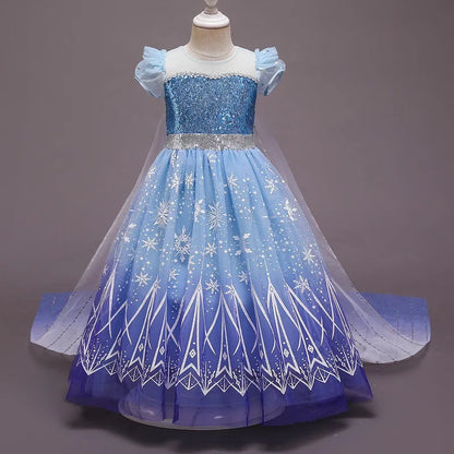 Kids Girl Cosplay Elsa Princess Costume Luxury Sequins Birthday Prom Gown Fancy Carnival Toddler Clothing Halloween Role Playing