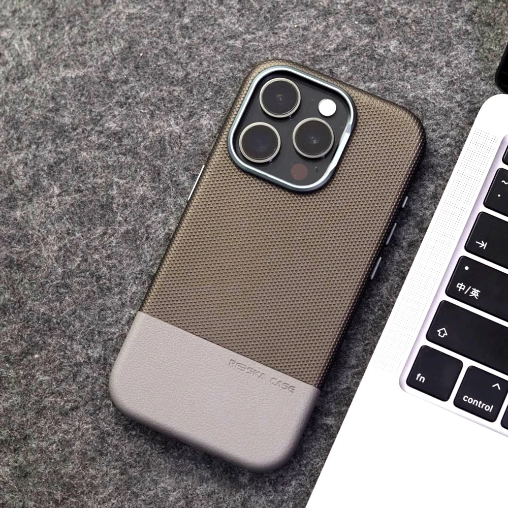 for MagSafe Luxury Business Hit Color Relief Leather Case for IPhone 16 15 14 13 Pro Max Magnetic Wireless Charging Alloy Lens