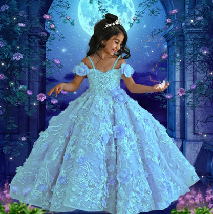 Lavender Flower Girl Dresses for Wedding Floral Appliques Bead Floor Length Girl Kids Birthday Party First Holy Communion Gowns