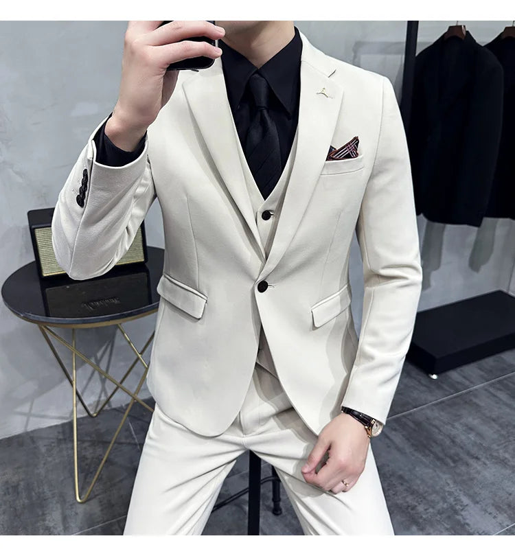 S-7XL Jacket Vest Pants Luxury Elasticity Boutique Fashion Men's Solid Color Casual Business Suit 3-piece Sets Groom Wedding