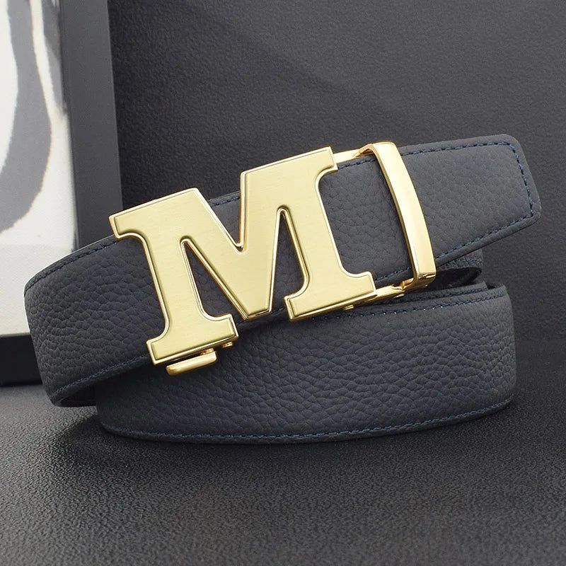 High Quality Designers Letter M White Leather Belt Men Luxury Famous Young Men Cowhide  Brand Jeans Relaxed Jeans Mode Man Belt