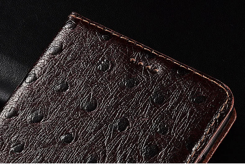 For iPhone 7 8 Plus X XS XR 11 12 13 14 15 16 Pro Mini SE 2020 Max OstrichPoint Genuine Leather Flip Case Wallet Funda Cover
