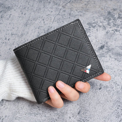 New men's wallet short wallet young men's fashion and leisure plaid multi-card thin soft wallet coin purse