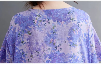 Robe Plus Size 100KG Summer Dress Women Floral Loose Vestidos Para Mujer Casual Maxi Print Cotton Linen Oversized BOHO