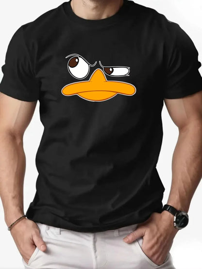 Men's T-Shirt 100% Cotton Funny Duck Cartoon Pattern Print Summer Round Neck Breathable Casual Short Sleeve Fashion T Shirt