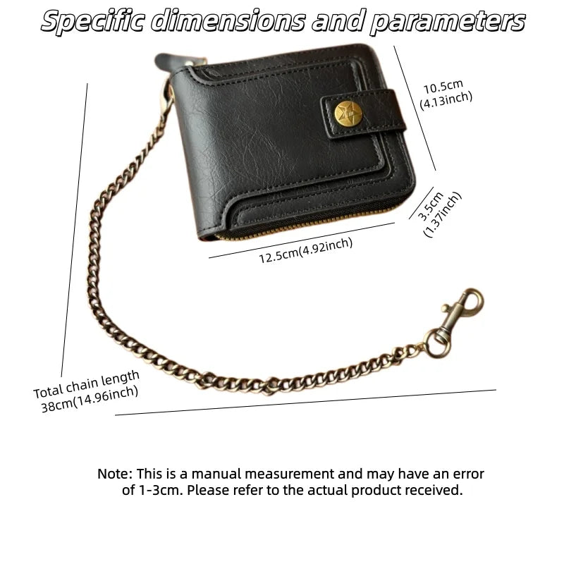Men's Pu Leather Bi-Fold Wallet with Chain, Multiple Card Slots and Cash Compartment, Secure Snap Closure - Father's Day Gift, Gift for Dad/Husband/Boyfriend, Black Wallet, Travel Accessory, Classic Design, High-Quality Mater