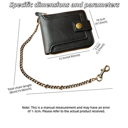 Men's Pu Leather Bi-Fold Wallet with Chain, Multiple Card Slots and Cash Compartment, Secure Snap Closure - Father's Day Gift, Gift for Dad/Husband/Boyfriend, Black Wallet, Travel Accessory, Classic Design, High-Quality Mater